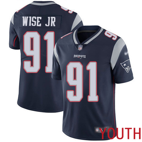 New England Patriots Football #91 Vapor Limited Navy Blue Youth Deatrich Wise Jr Home NFL Jersey